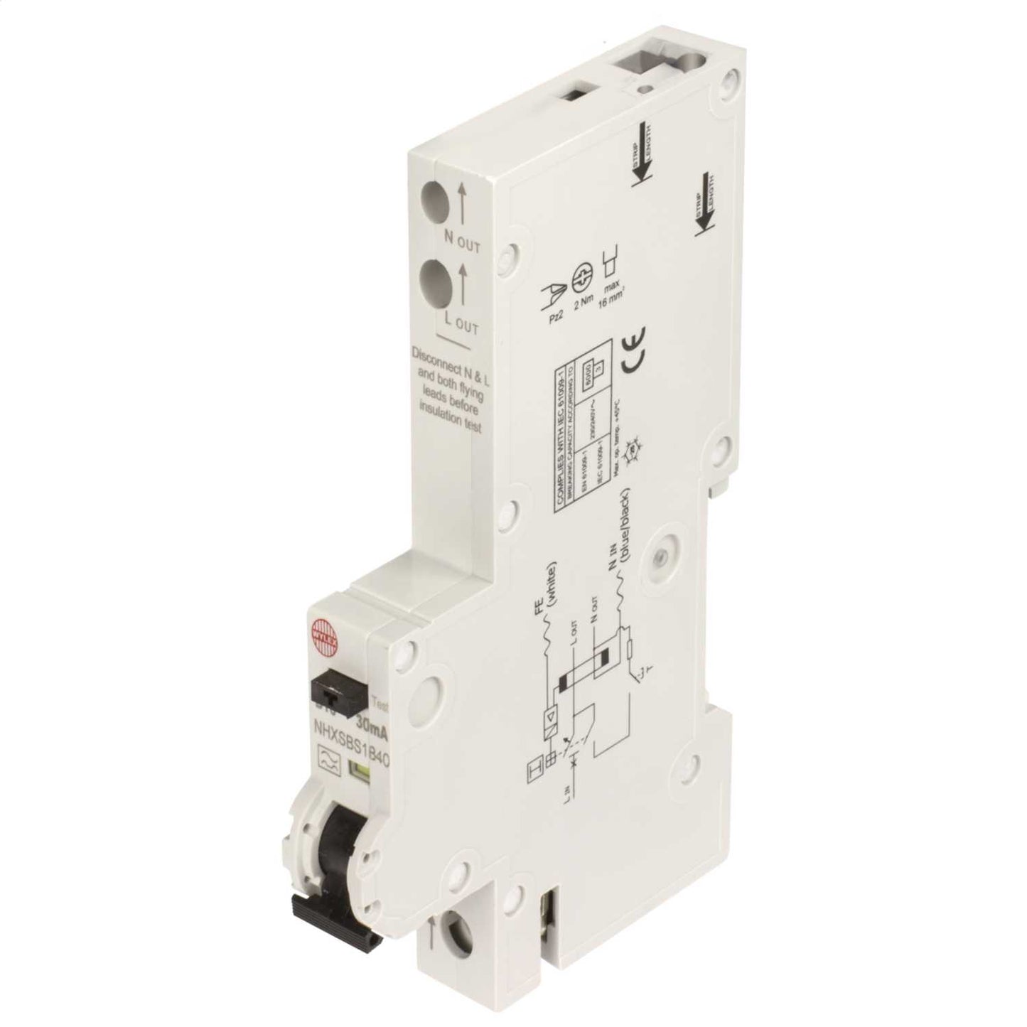Wylex Nhxsbs 40A Single Pole 1 Module B Curve 6kA 30mA Type A Rcbo