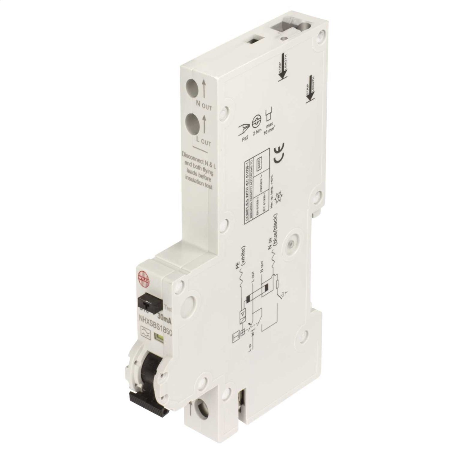 Wylex 50A Single Pole 1 Module 6kA Type B 30mA Rcbo