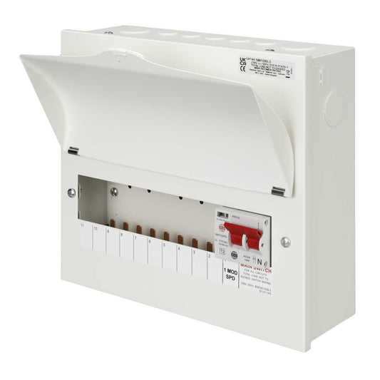 Wylex 10 Way 100A Isolator Incomer Metal Clad Consumer Unit with Type 2 SPD