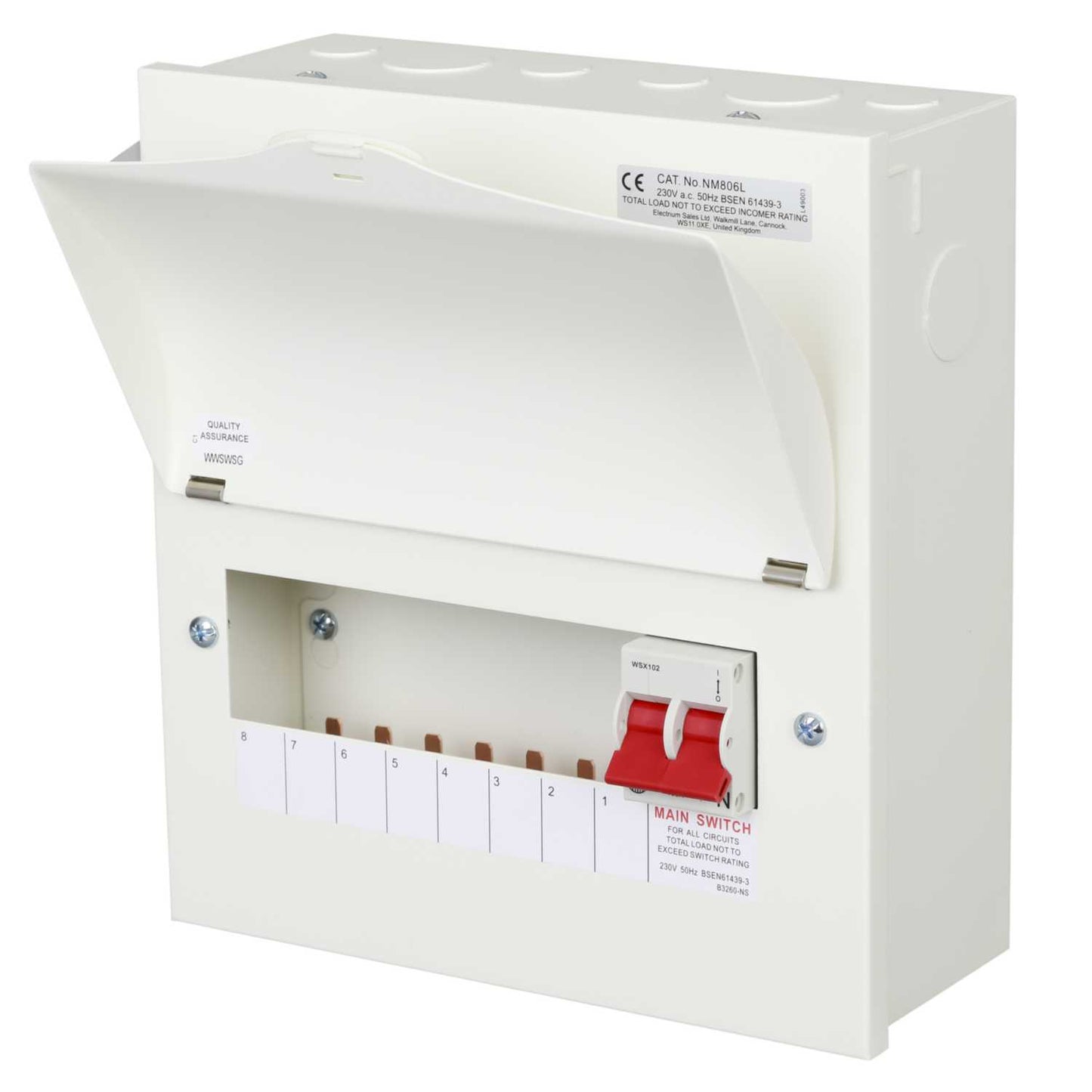 Wylex 8 Way 100A Isolator Incomer Metal Clad Consumer Unit
