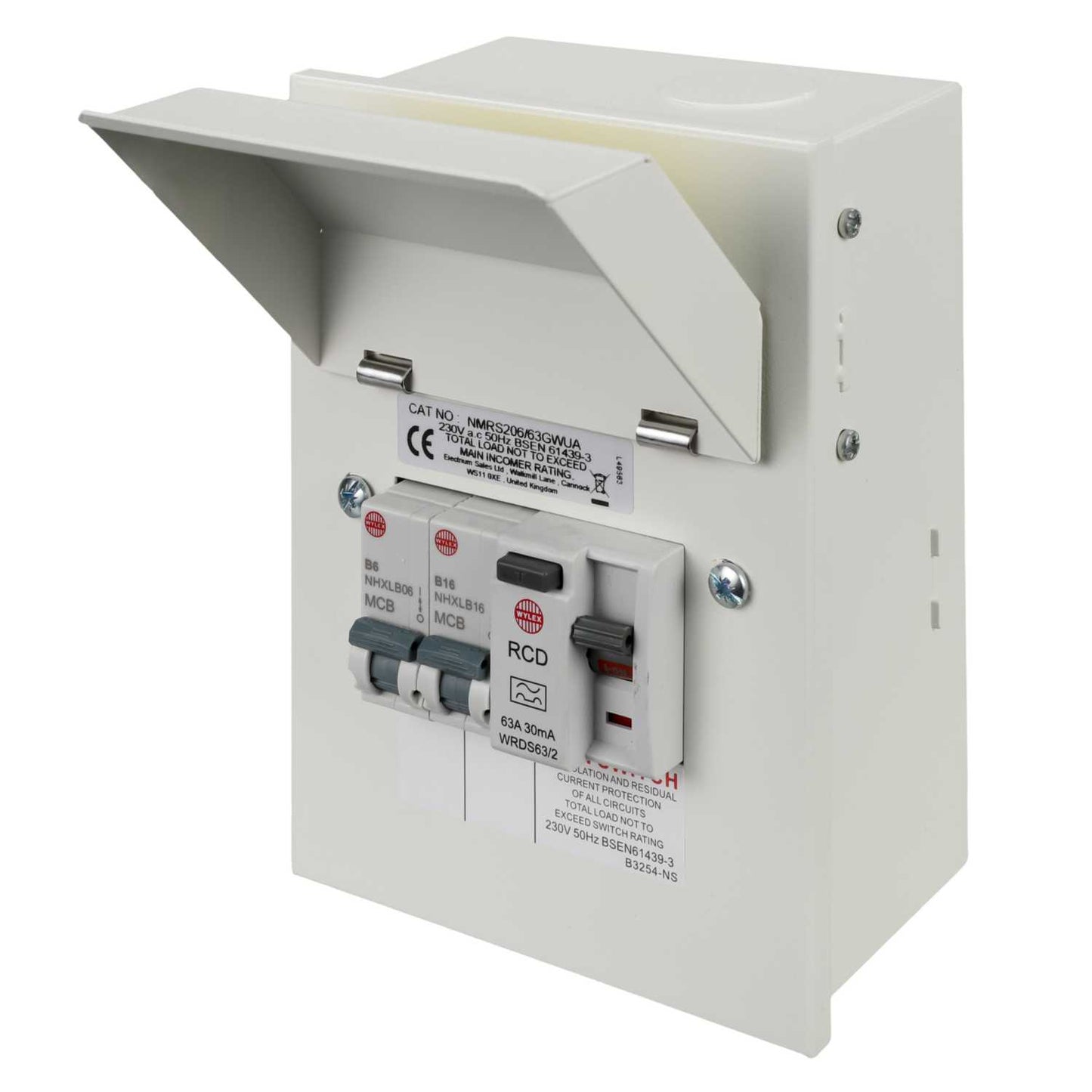 Wylex Metal Clad Garage Unit with 63A Type A RCD and 6A and 16A MCB