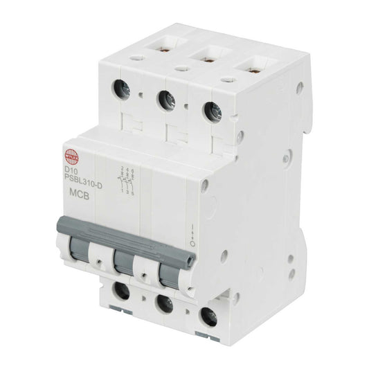 Wylex 10A Triple Pole 10kA D Curve MCB