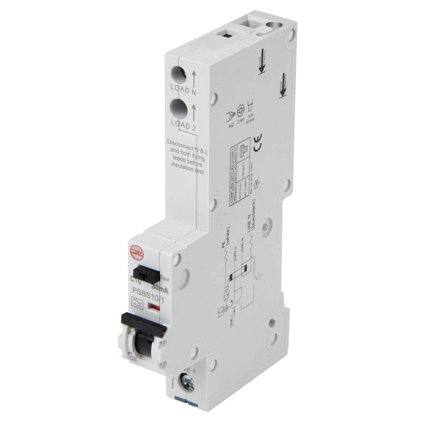 Wylex Psbs 10A 1P+N 1 Module C Curve 10kA 30mA Type A Rcbo