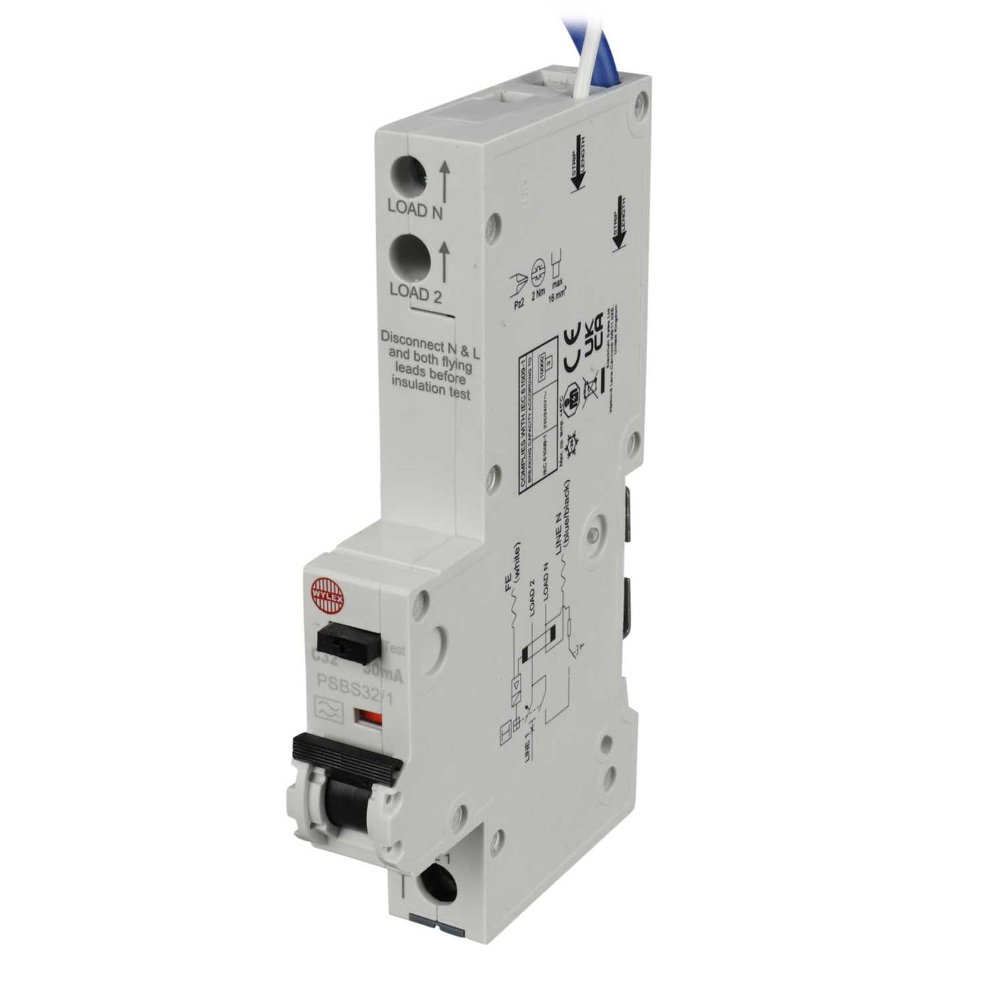 Wylex Psbs 32A 1P+N 1 Module C Curve 10kA 30mA Type A Rcbo
