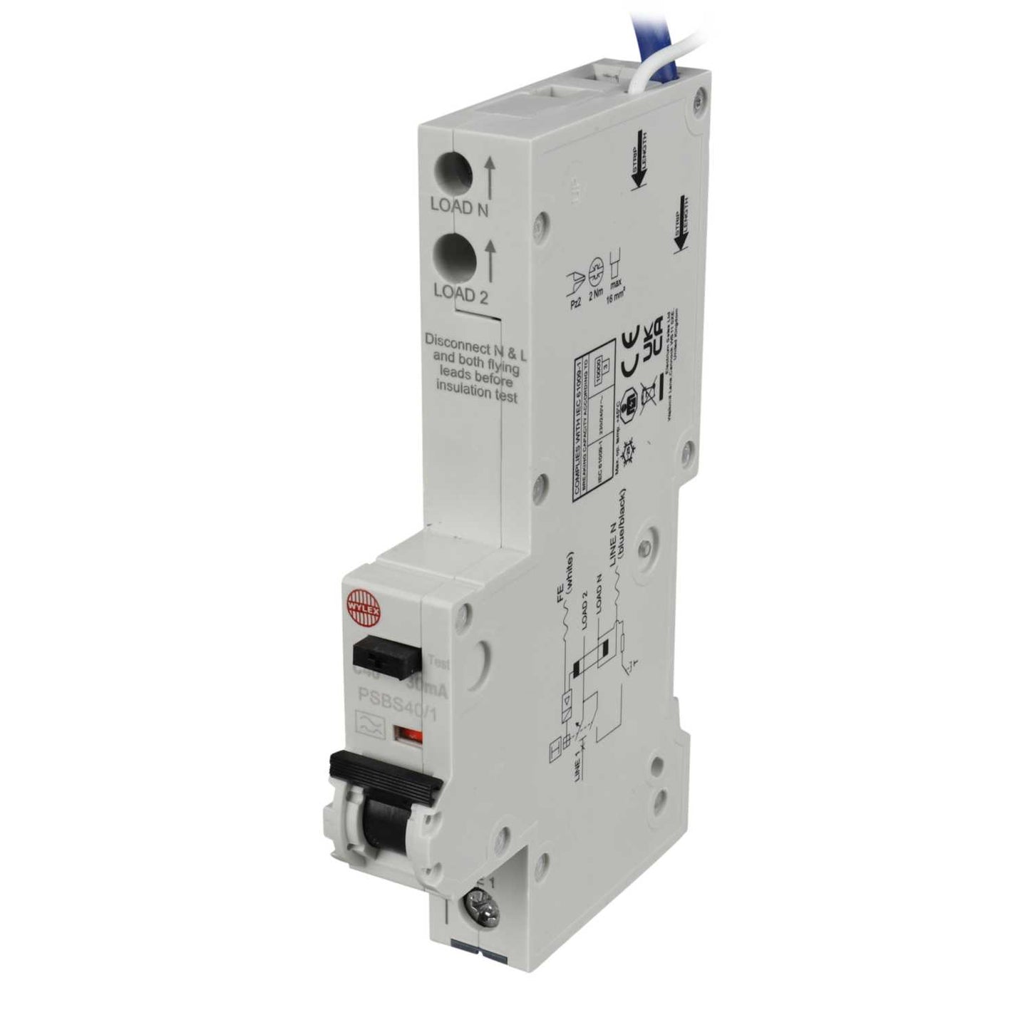 Wylex Psbs 40A 1P+N 1 Module C Curve 10kA 30mA Type A Rcbo