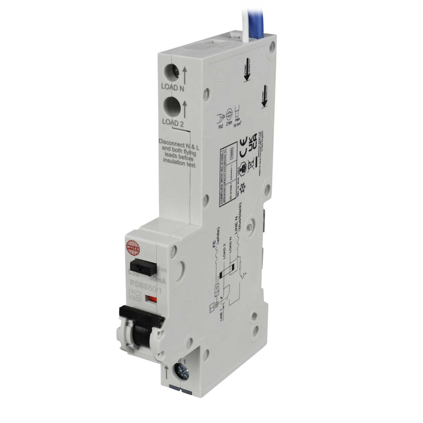Wylex Psbs 50A 1P+N 1 Module C Curve 10kA 30mA Type A Rcbo