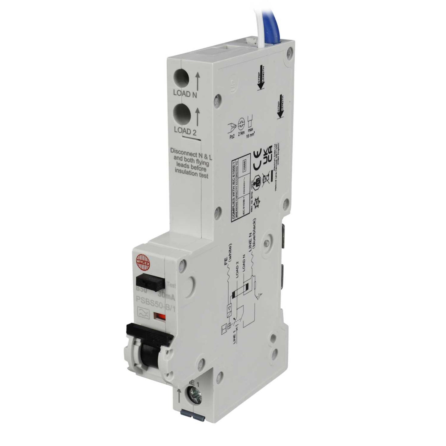 Wylex Psbs 50A 1P+N 1 Module B Curve 10kA 30mA Type A Rcbo