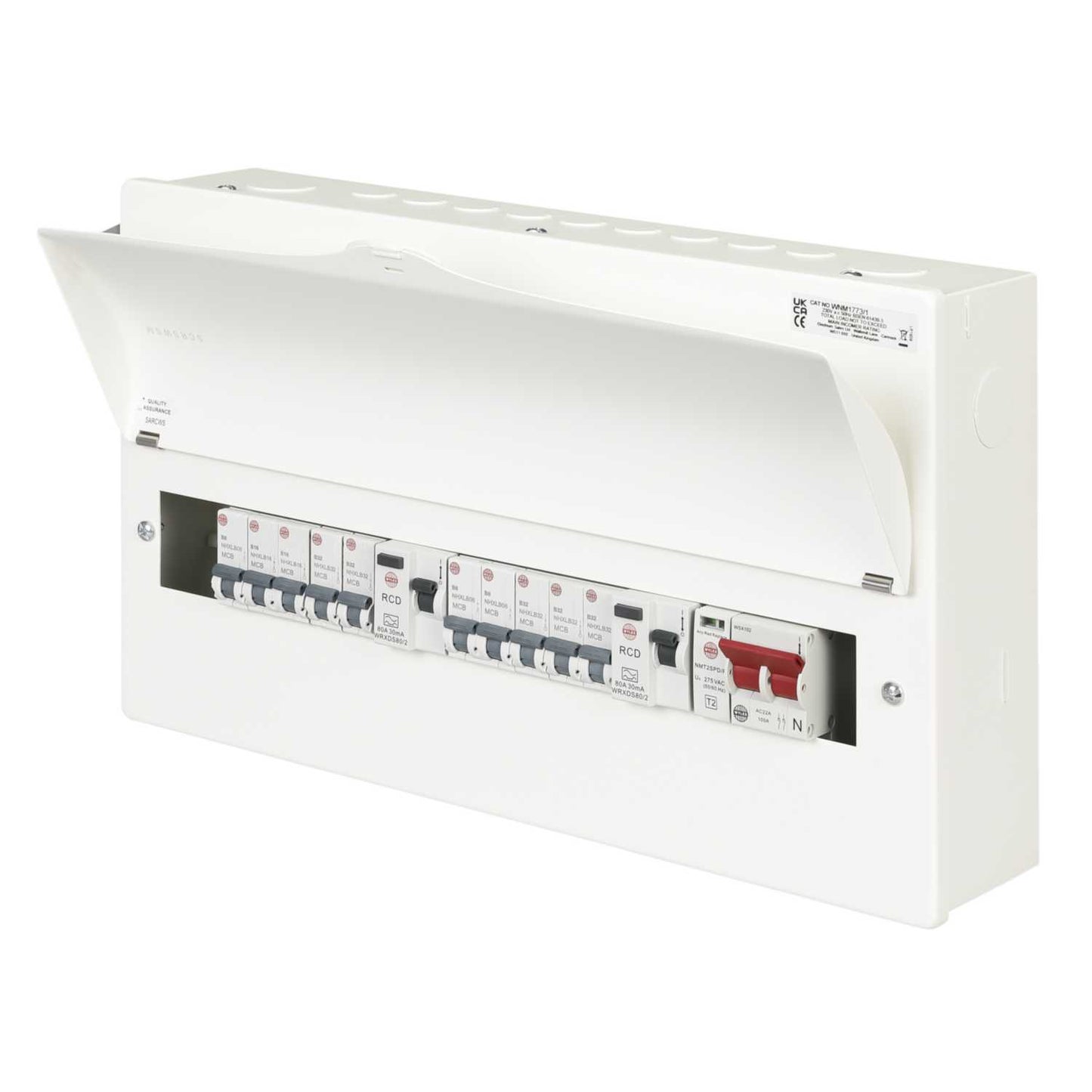 Wylex 14 Way Dual 80A Type A RCD Metal Clad Consumer Unit with SPD and 10 x MCBs