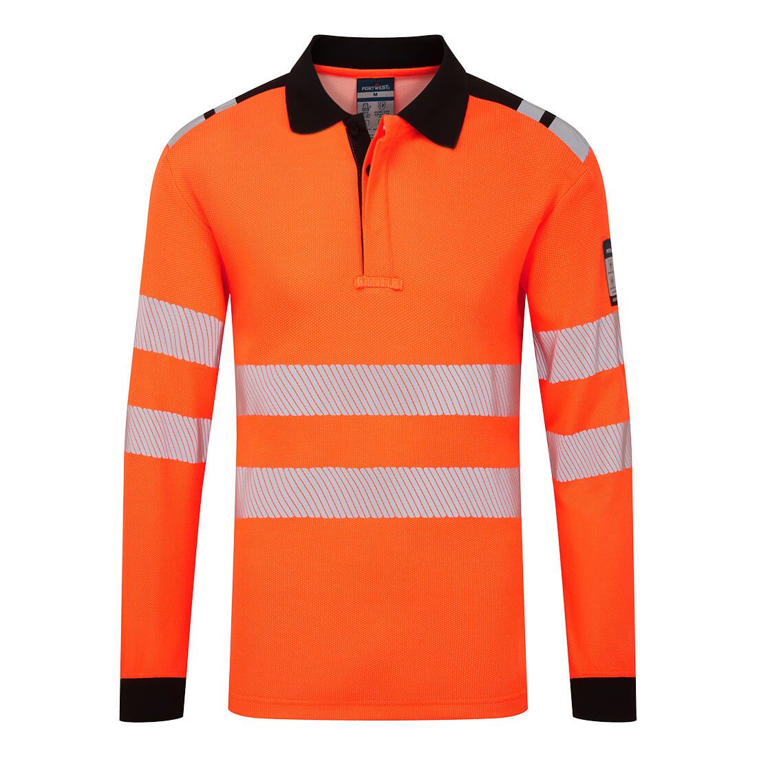 PW3 Modaflame Knit HVO FR Long Sleeve Polo Shirt, L, R, Orange/Black