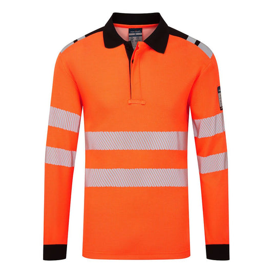 PW3 Modaflame Knit HVO FR Long Sleeve Polo Shirt, L, R, Orange/Black