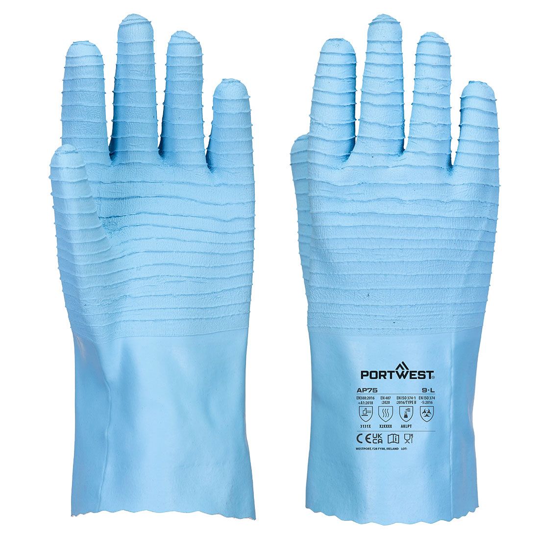 FD Chemical B Latex Gauntlet, L, , Blue