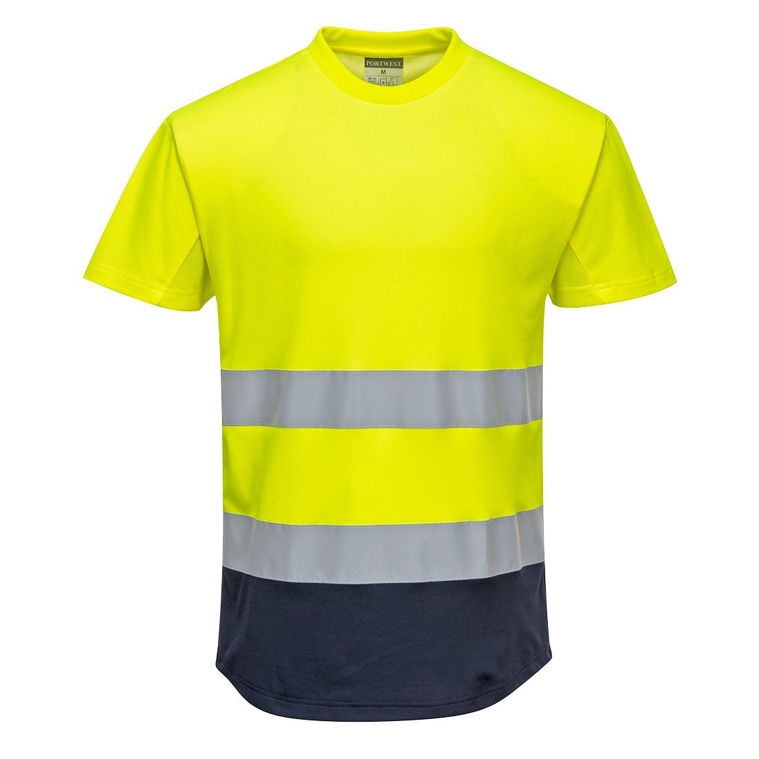 Hi-Vis Contrast Mesh Insert T-Shirt S/S , L, R, Yellow/Navy