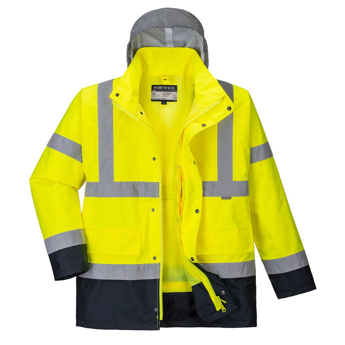 Hi-Vis 4-in-1 Contrast Traffic Jacket , L, R, Yellow/Navy