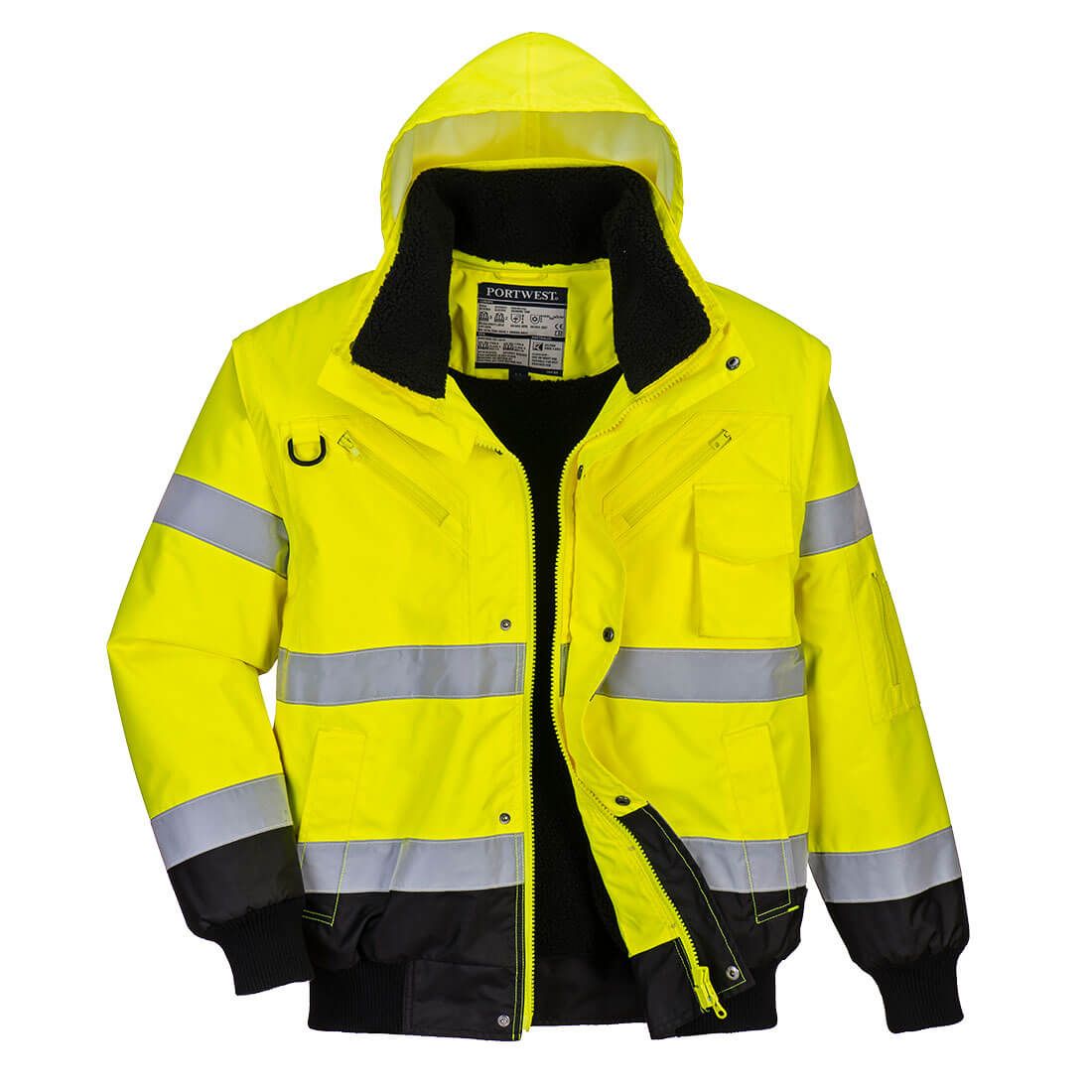 Hi-Vis 3-in-1 Contrast Bomber Jacket , L, R, Yellow/Black