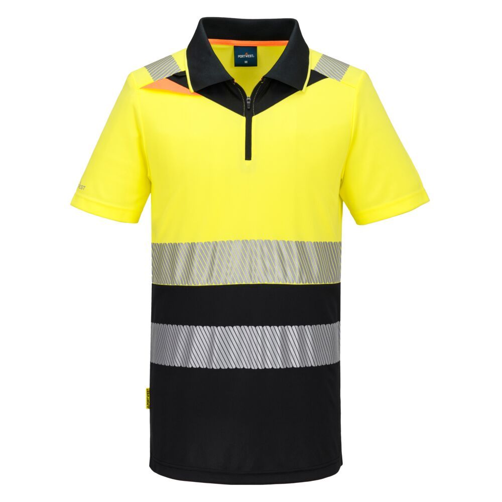 DX4 Hi-Vis Zip Class 1 Polo Shirt S/S , 4XL, R, Yellow/Black