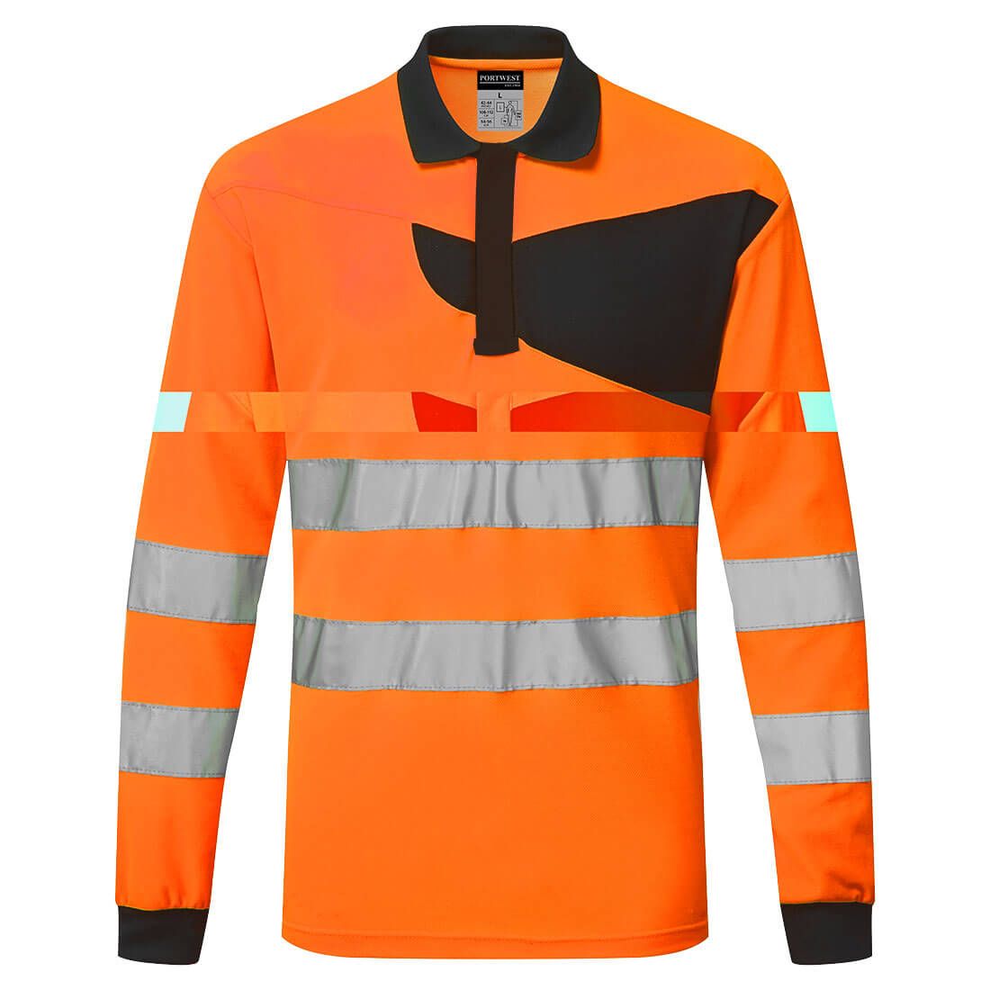 PW2 Hi-Vis Polo Shirt L/S, 4XL, R, Orange/Black