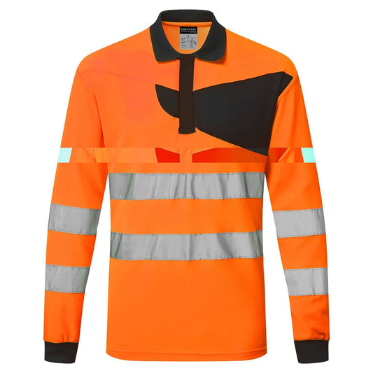 PW2 Hi-Vis Polo Shirt L/S, 4XL, R, Orange/Black