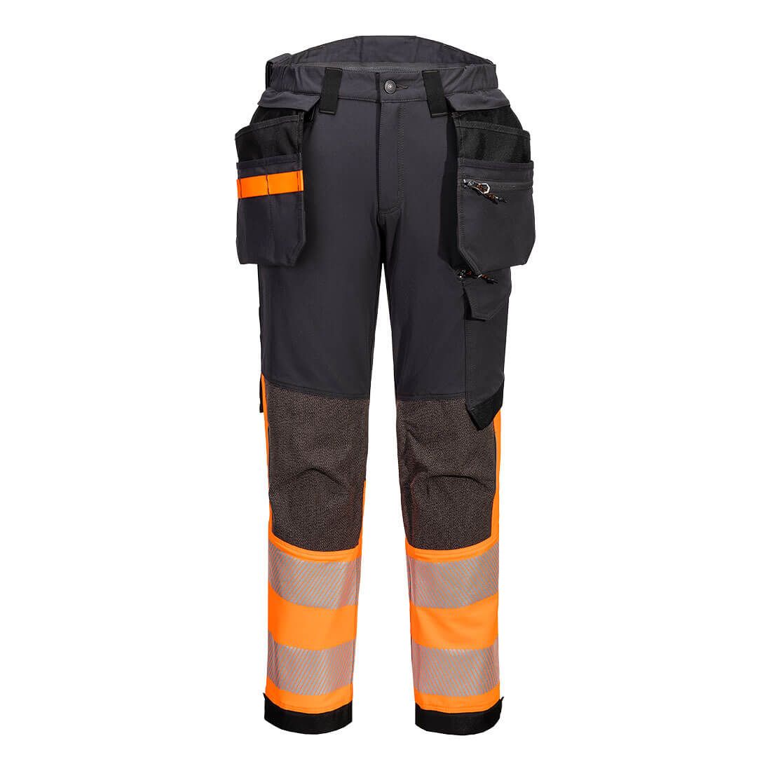 EV4 Hi-Vis Stretch Detachable Holster Class 1 Trousers, 28, R, Orange/Metal Grey