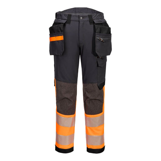 EV4 Hi-Vis Stretch Detachable Holster Class 1 Trousers, 28, R, Orange/Metal Grey